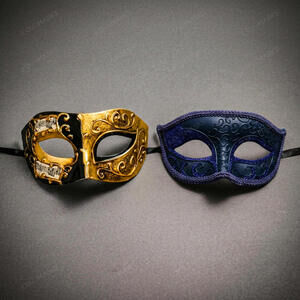 Venetian Music Note Scroll Masquerade Mask Gold Navy Halloween